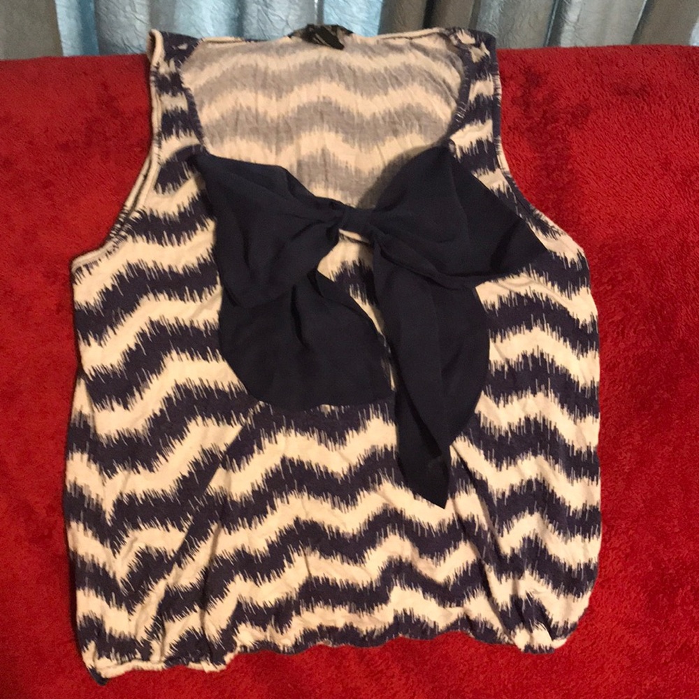 Blue and White Chevron Tank Top With Bow